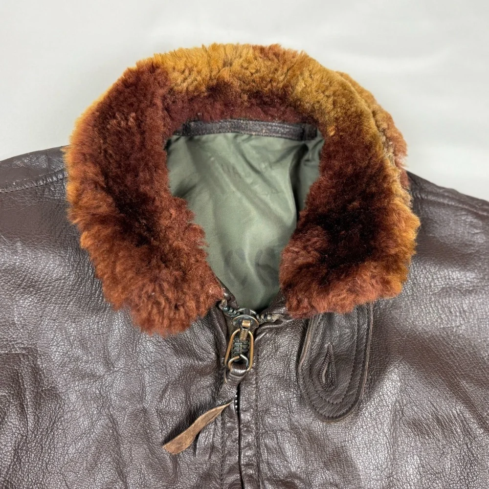 Vtg Vietnam War US Navy Leather G-1 Bomber Jacket Sz 38 Shearling Collar 50s 60s - Picture 8 of 16